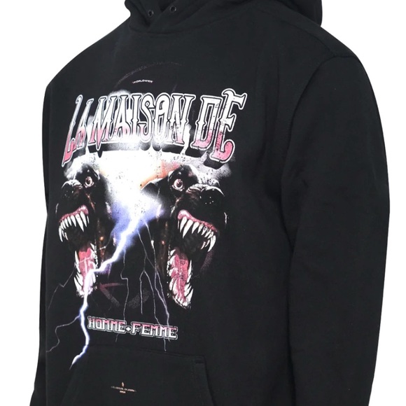 Homme + Femme 
Black Hoodie La Maison De two guard dogs protecting the house. - Picture 7 of 8